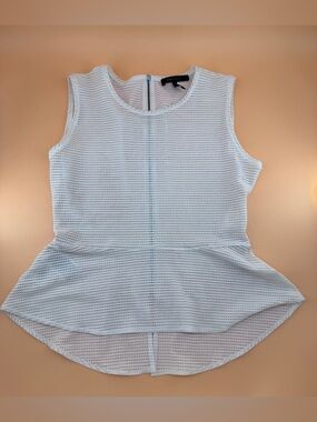 BCBG Maxazria Women’s L Large White Mesh Peplum Sleeveless Top Tank